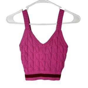 Good American Women Small Medium Pink Sweater Tank Crop Top Preppy Crochet Knit